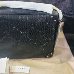 Gucci Suoreme Double G Embossed Black Leather Tennis Bag ( Unisex)